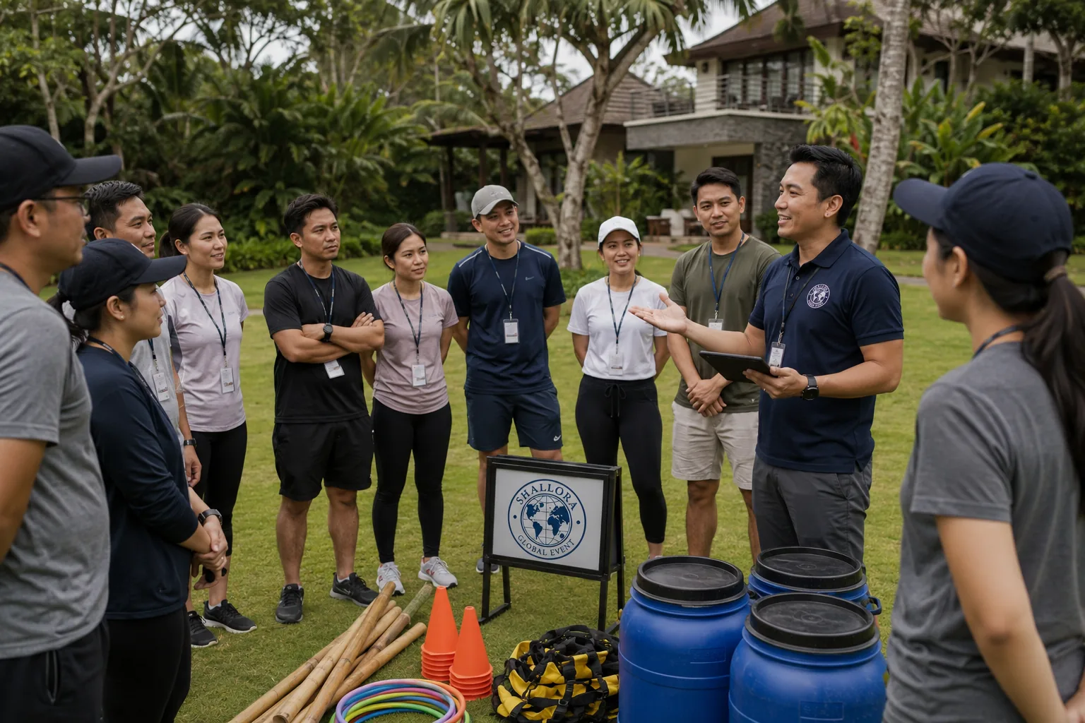 Fasilitator Shallora memberikan briefing aktivitas outdoor untuk program team building korporat.