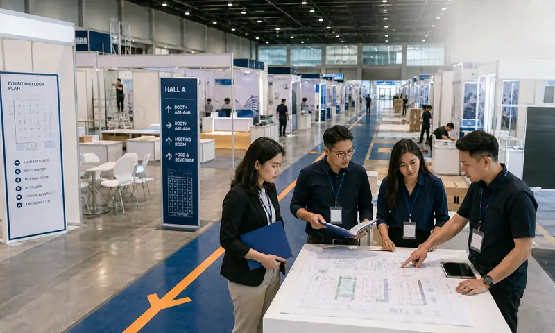Ilustrasi konsultasi exhibition organizer Indonesia Shallora saat membaca brief pameran, expo, dan trade show bersama klien.
