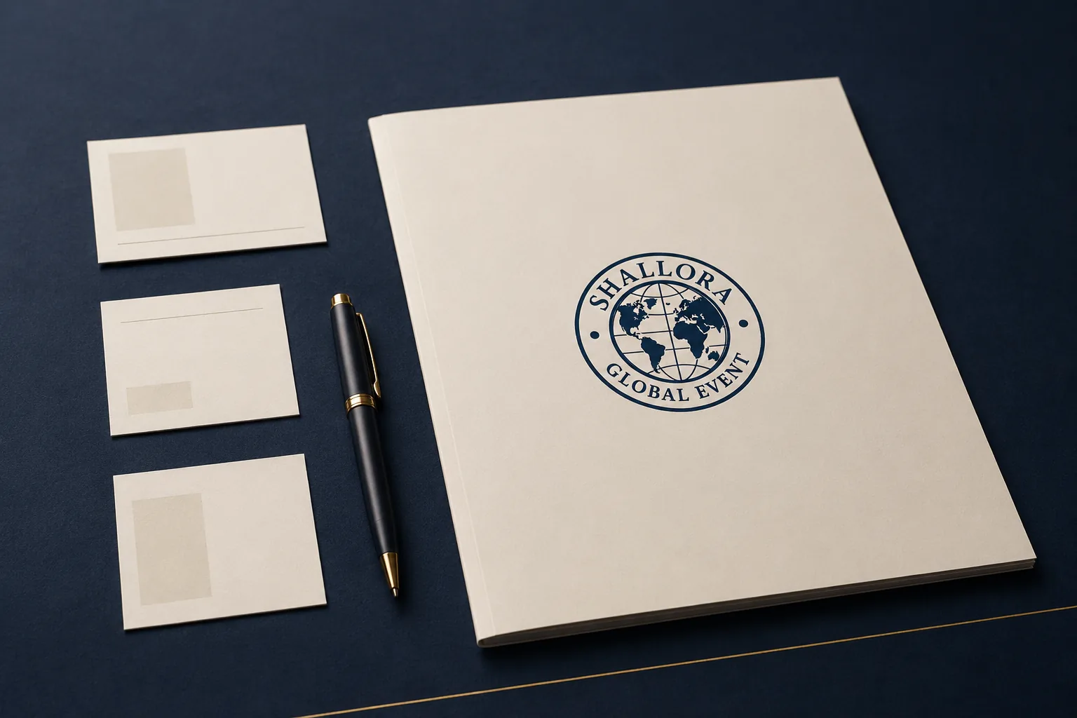 Visual representatif prinsip premium Shallora melalui folder brand, ruang kosong, dan komposisi visual yang proporsional.
