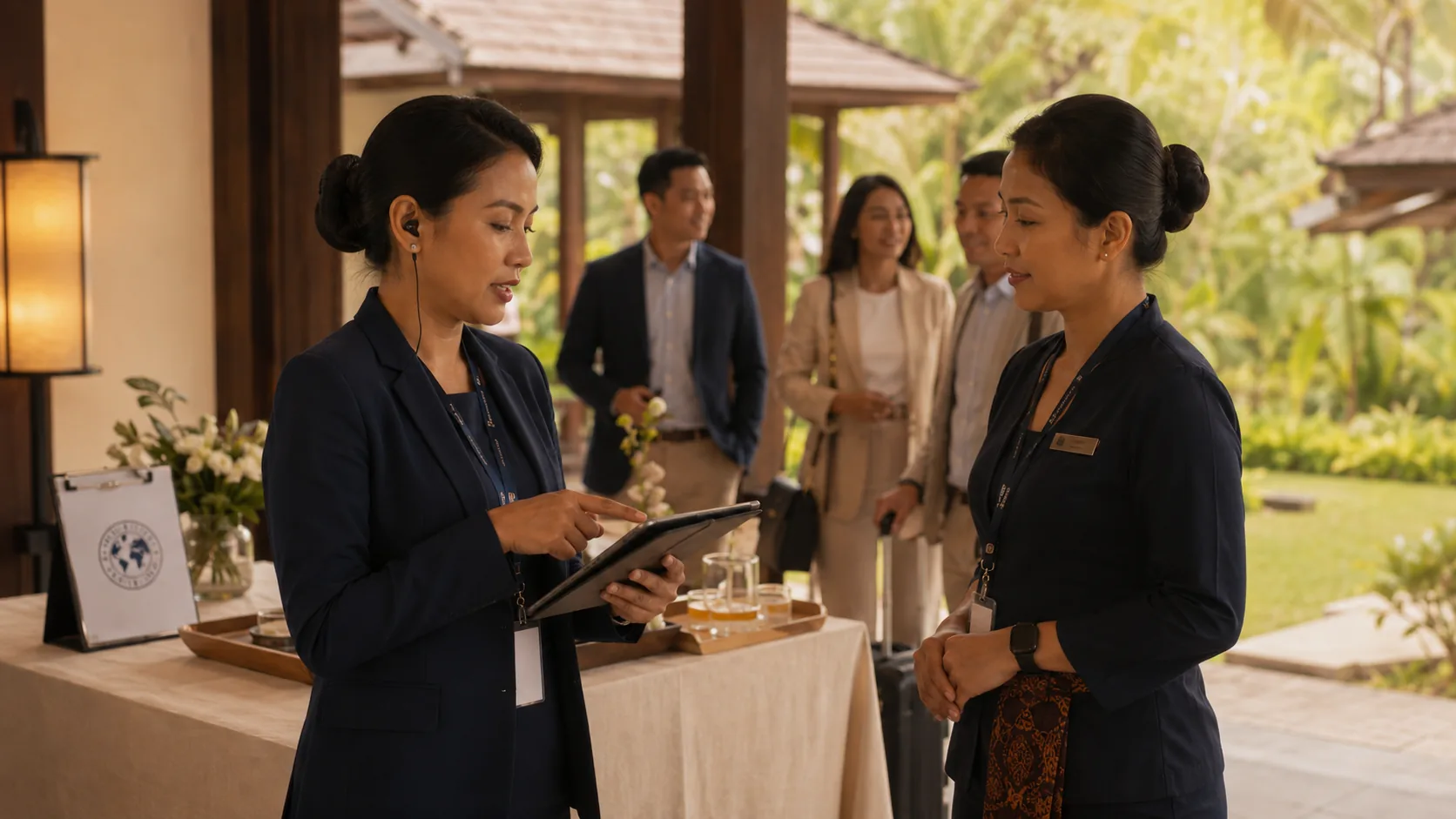 Visual representatif koordinasi hospitality dan alur peserta dalam Destination Event.