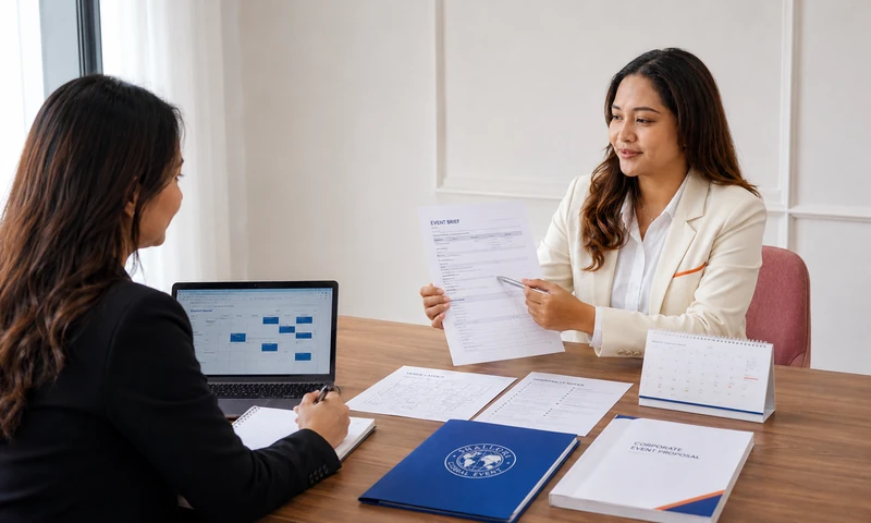 Tim Shallora membaca official brief dan proposal corporate event sebelum pembahasan resmi.